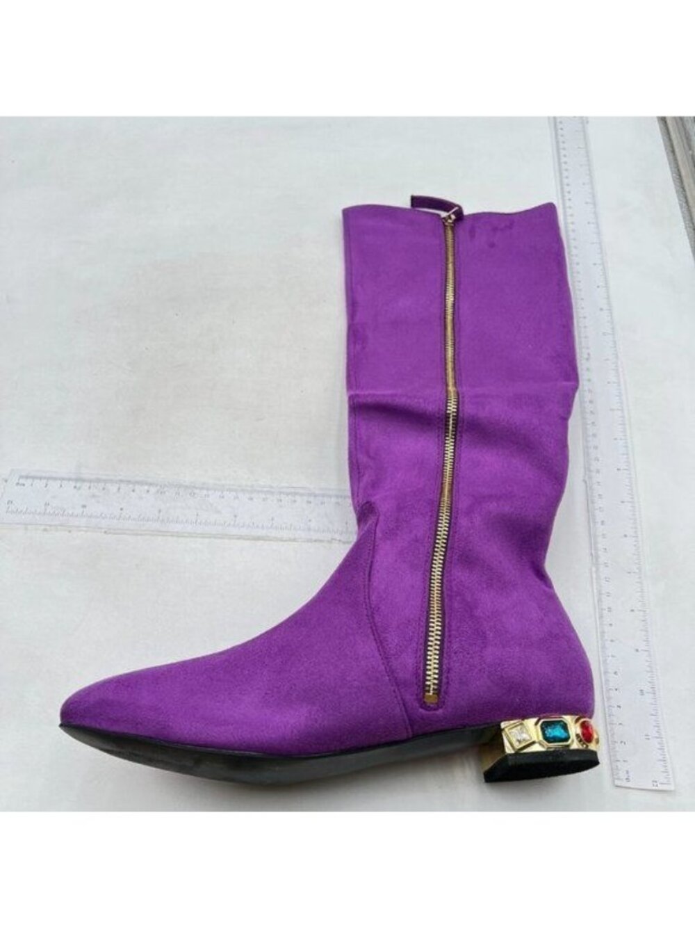 Womens Knee High Boots Round Toe Chunky Block Heels Suede  Winter Bootie Purple